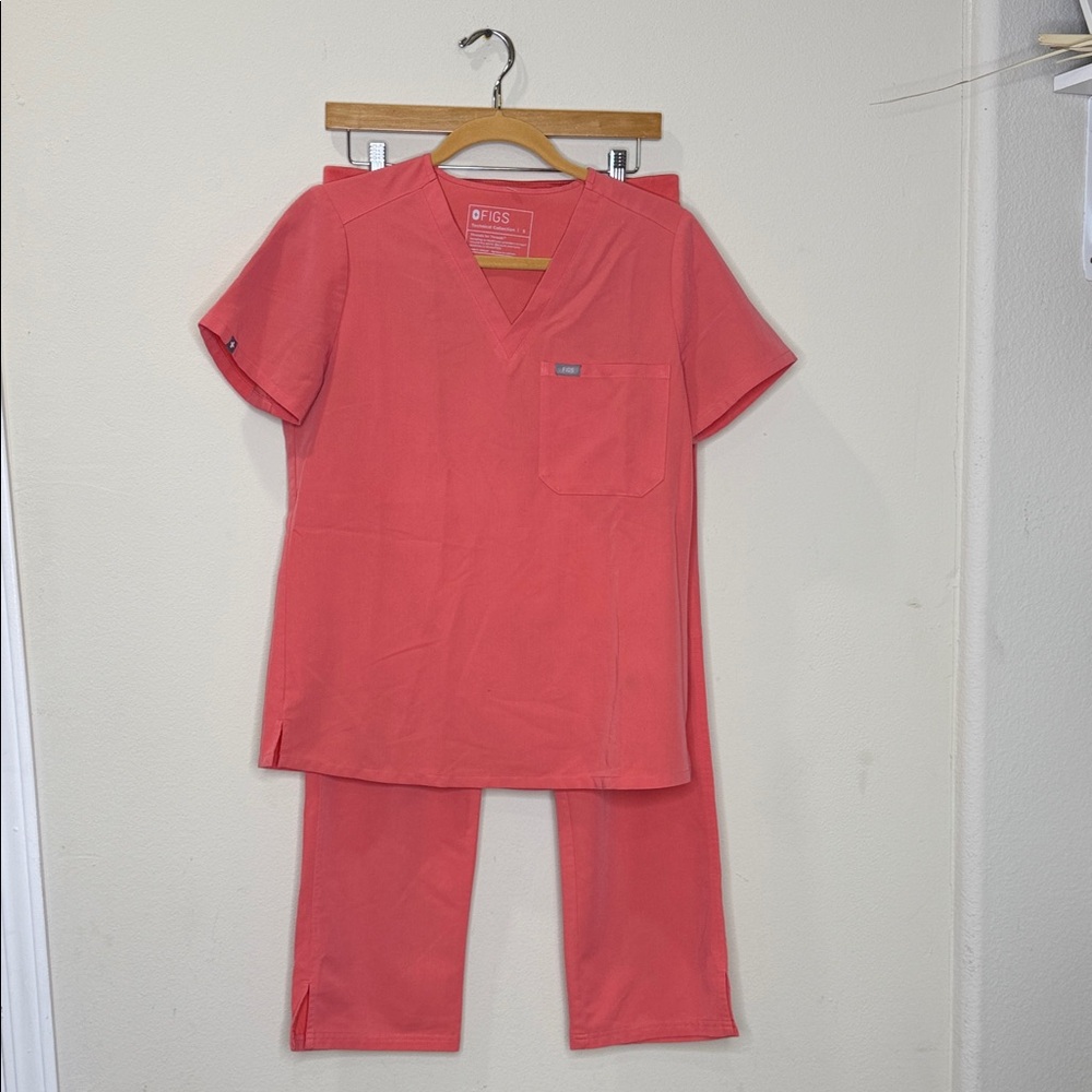 Figs Vivid Coral Medical Scrub Ensemble Pant & Top Set